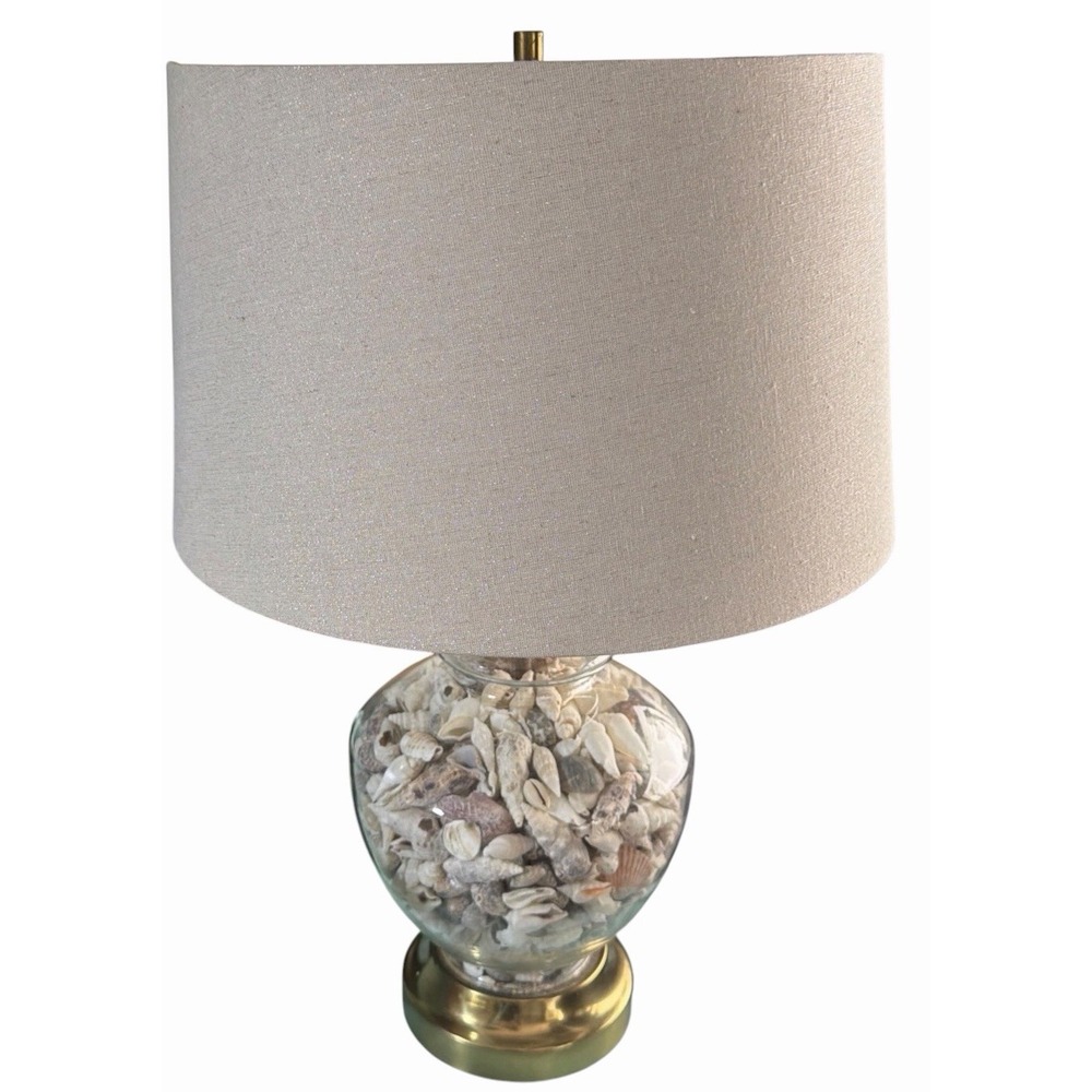 Beautiful Seashell Filled Glass Table Lamp – Matching Shade – VGC‎ – UNIQUE LAMP